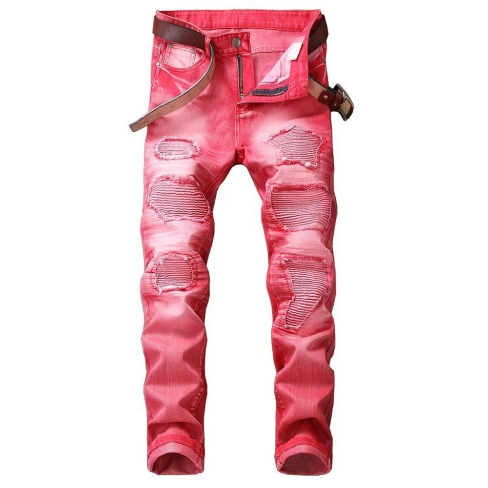 2018 new jeans men's hole men's multi-color motor